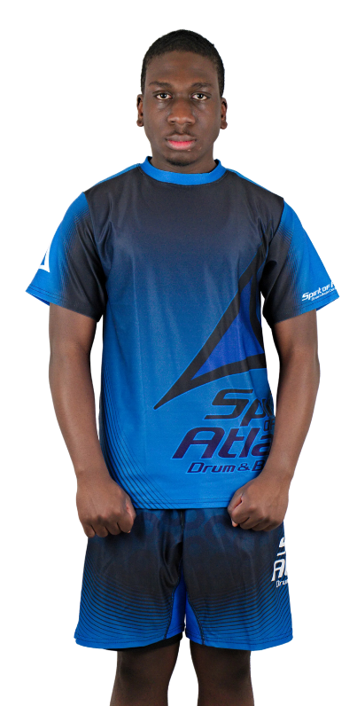 New - Spirit of Atlanta spirit wear short sleeved athletic shirt. Also available in racer back tank and matching shorts. All feature a dark to medium blue ombre effect with a dark blue and white Spirit of Atlanta design on the side of the shirt and shorts. 